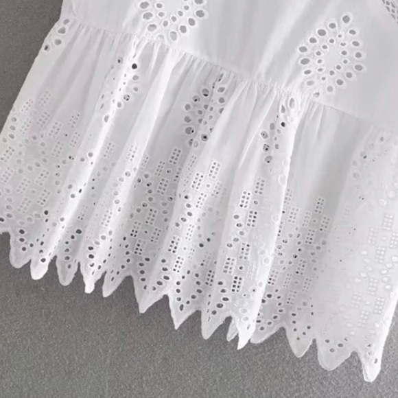 Boho Embroidered Ruffle White Blouse/Top - Picture 4 of 8